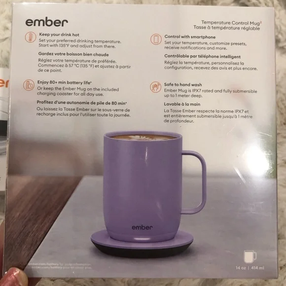 💥 EMBER 2 Temperature Control Mug with Sliding Lid - Lavender NIB - Picture 5 of 9